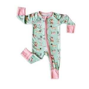 Little Sleepies Aqua Puppy Love Bamboo Viscose Zippy 6-12 months pjs pajamas